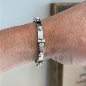 Tory Burch Silver Bracelet with White Accents